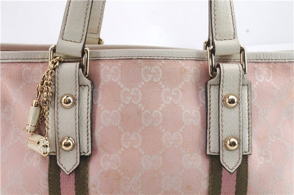 Authentic GUCCI Sherry Line Hand Bag Purse GG Canvas Leather 139261 Pink 1557D