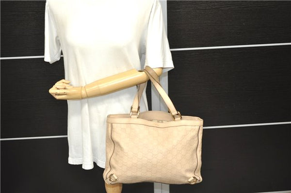 Authentic GUCCI Guccissima Abbey Leather Shoulder GG Tote Bag 170004 Beige 1559D