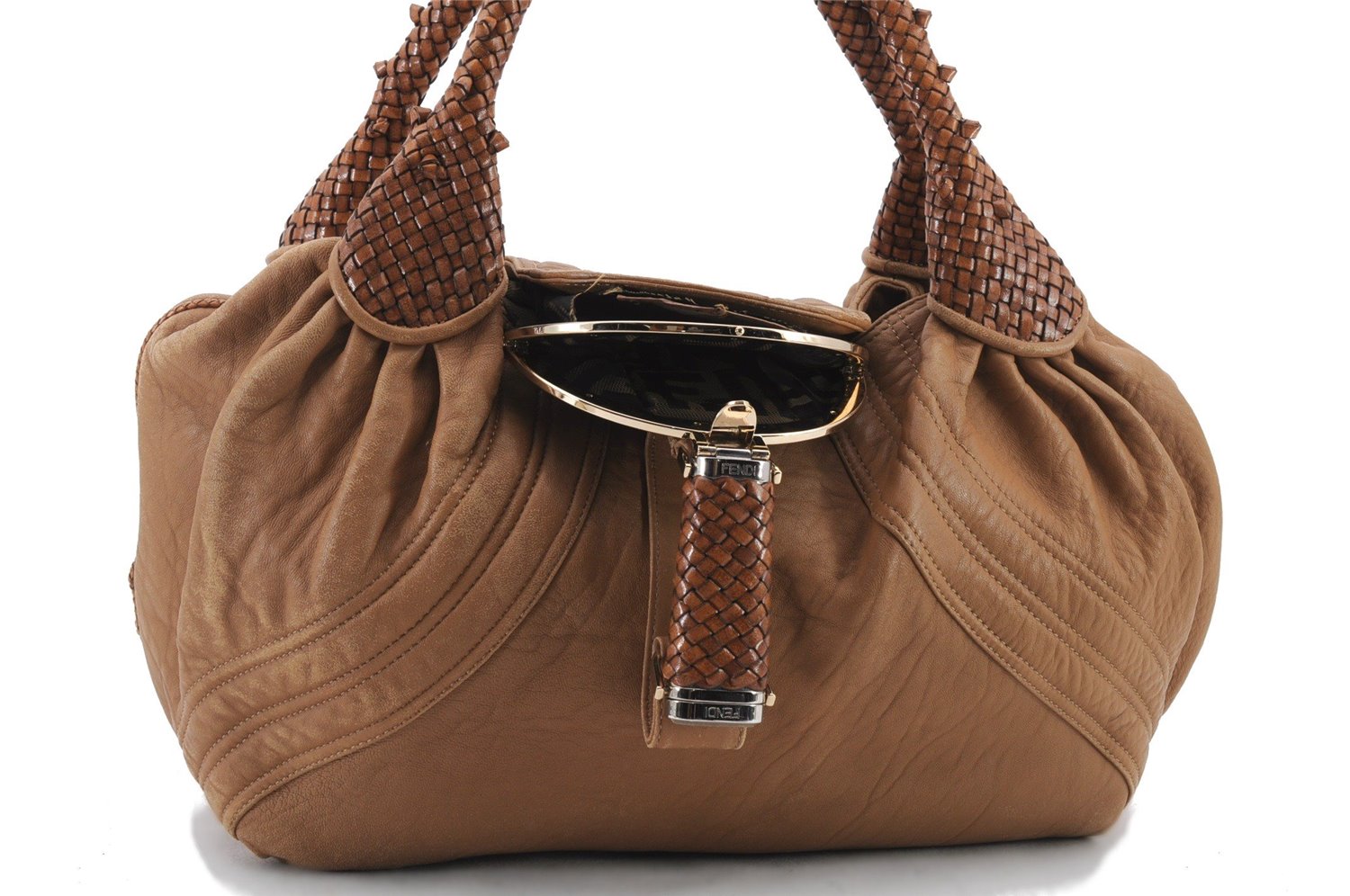Authentic FENDI Spy Bag Hand Bag Leather Brown 1562D