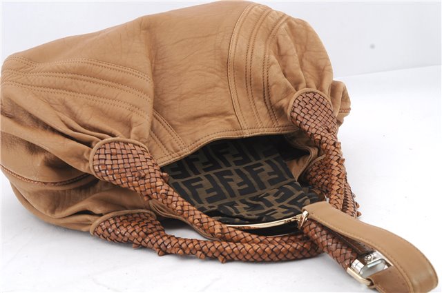 Authentic FENDI Spy Bag Hand Bag Leather Brown 1562D