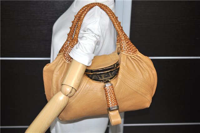 Authentic FENDI Spy Bag Hand Bag Leather Brown 1562D