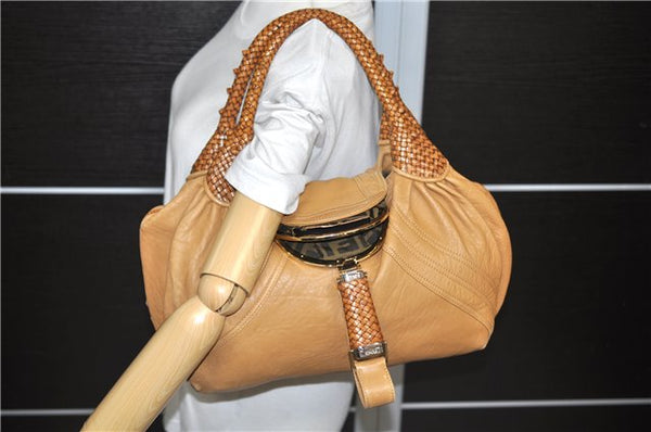 Authentic FENDI Spy Bag Hand Bag Leather Brown 1562D