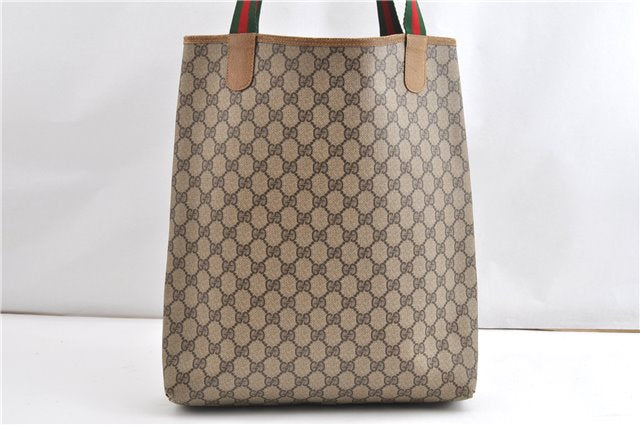 Authentic GUCCI Web Sherry Line Shoulder Tote Bag GG PVC Leather Brown 1563G