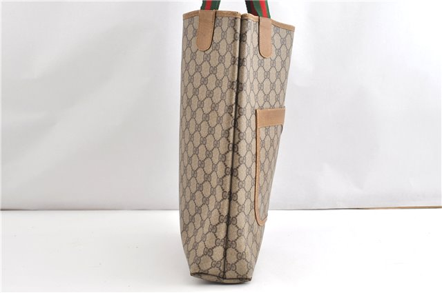 Authentic GUCCI Web Sherry Line Shoulder Tote Bag GG PVC Leather Brown 1563G