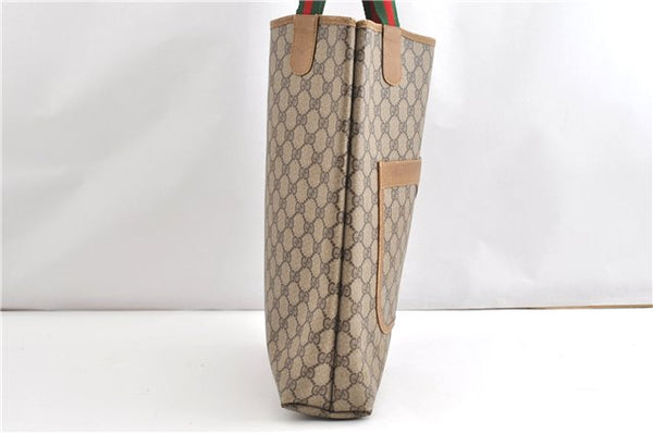 Authentic GUCCI Web Sherry Line Shoulder Tote Bag GG PVC Leather Brown 1563G