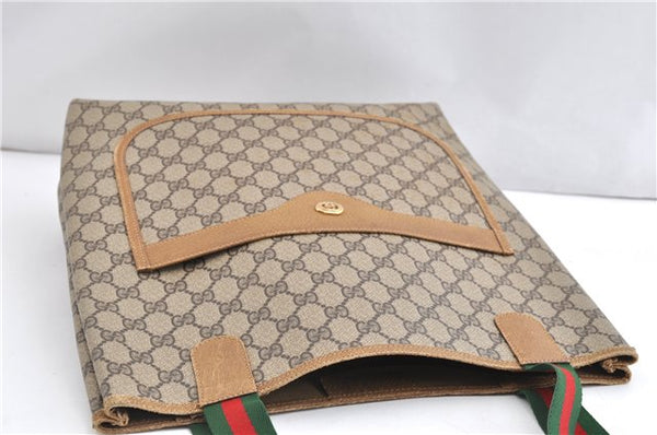Authentic GUCCI Web Sherry Line Shoulder Tote Bag GG PVC Leather Brown 1563G