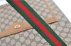 Authentic GUCCI Web Sherry Line Shoulder Tote Bag GG PVC Leather Brown 1563G