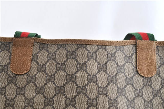 Authentic GUCCI Web Sherry Line Shoulder Tote Bag GG PVC Leather Brown 1563G