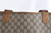 Authentic GUCCI Web Sherry Line Shoulder Tote Bag GG PVC Leather Brown 1563G