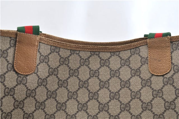 Authentic GUCCI Web Sherry Line Shoulder Tote Bag GG PVC Leather Brown 1563G