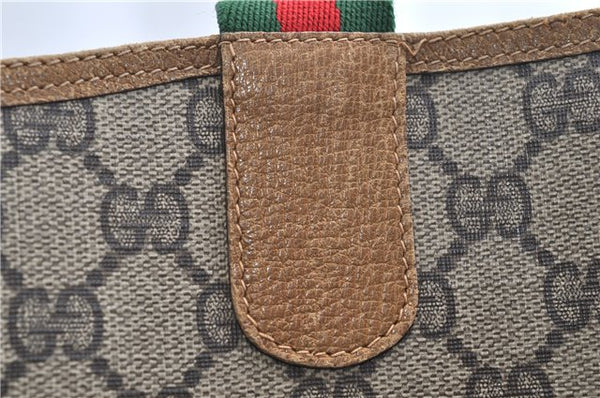Authentic GUCCI Web Sherry Line Shoulder Tote Bag GG PVC Leather Brown 1563G