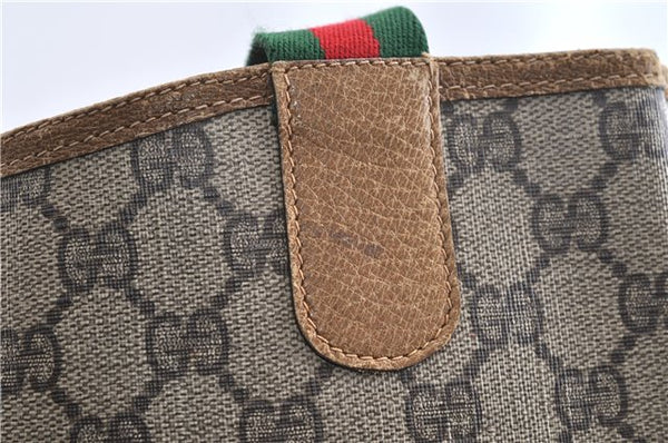 Authentic GUCCI Web Sherry Line Shoulder Tote Bag GG PVC Leather Brown 1563G