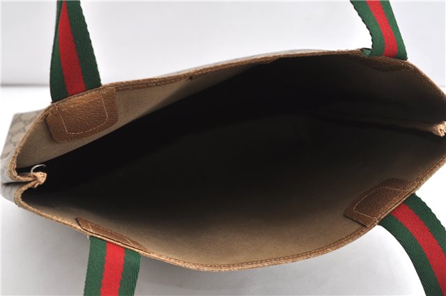 Authentic GUCCI Web Sherry Line Shoulder Tote Bag GG PVC Leather Brown 1563G