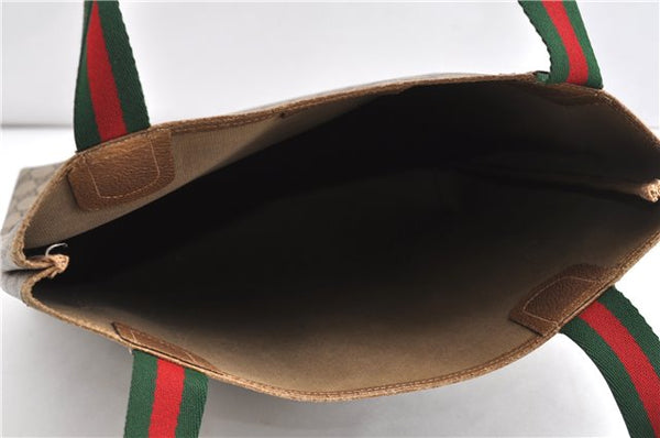 Authentic GUCCI Web Sherry Line Shoulder Tote Bag GG PVC Leather Brown 1563G