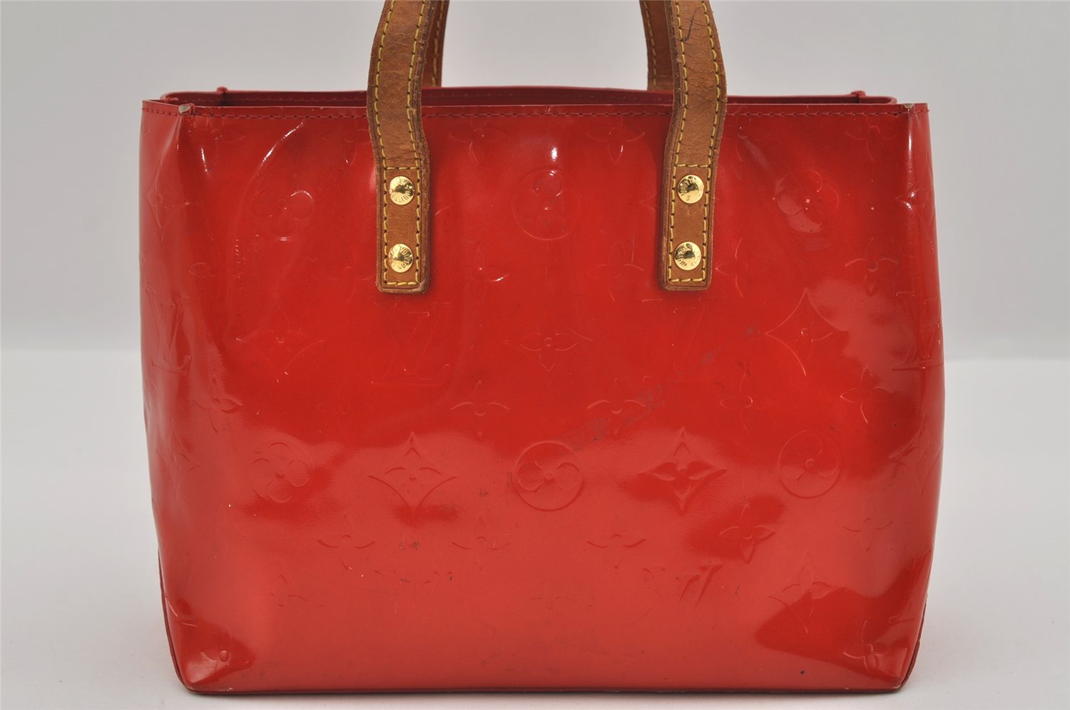 Authentic Louis Vuitton Vernis Reade PM Hand Bag Red M91088 LV 1563I