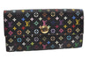 Auth Louis Vuitton Monogram Multicolor Portefeuille Sarah Wallet Black LV 1564G