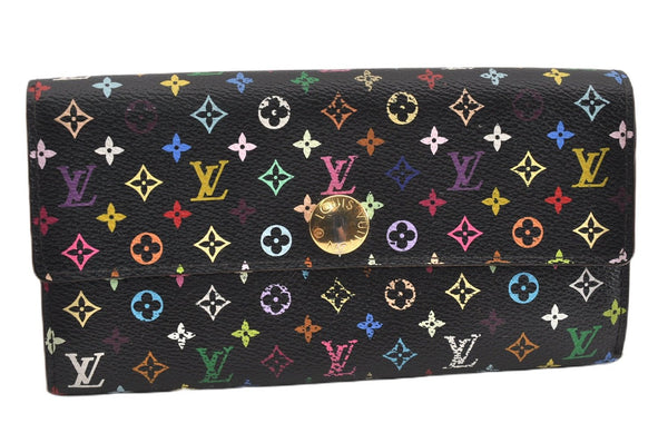 Auth Louis Vuitton Monogram Multicolor Portefeuille Sarah Wallet Black LV 1564G