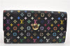 Auth Louis Vuitton Monogram Multicolor Portefeuille Sarah Wallet Black LV 1564G