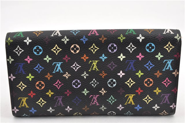 Auth Louis Vuitton Monogram Multicolor Portefeuille Sarah Wallet Black LV 1564G