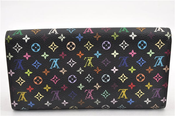 Auth Louis Vuitton Monogram Multicolor Portefeuille Sarah Wallet Black LV 1564G