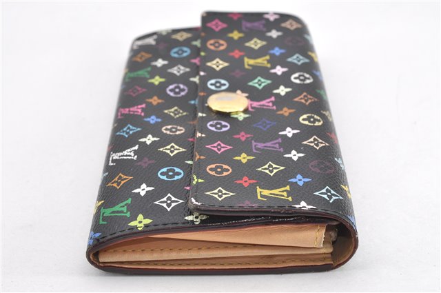 Auth Louis Vuitton Monogram Multicolor Portefeuille Sarah Wallet Black LV 1564G