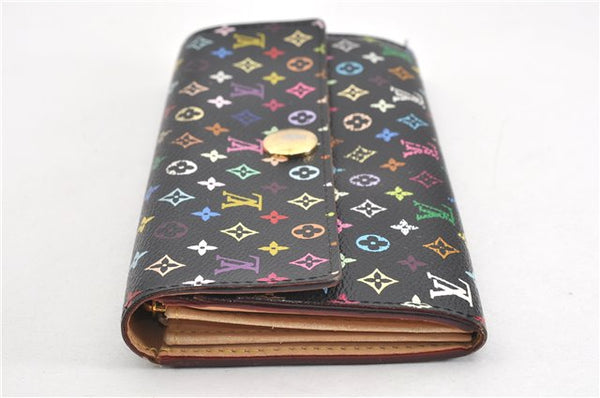 Auth Louis Vuitton Monogram Multicolor Portefeuille Sarah Wallet Black LV 1564G