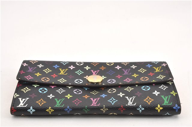 Auth Louis Vuitton Monogram Multicolor Portefeuille Sarah Wallet Black LV 1564G