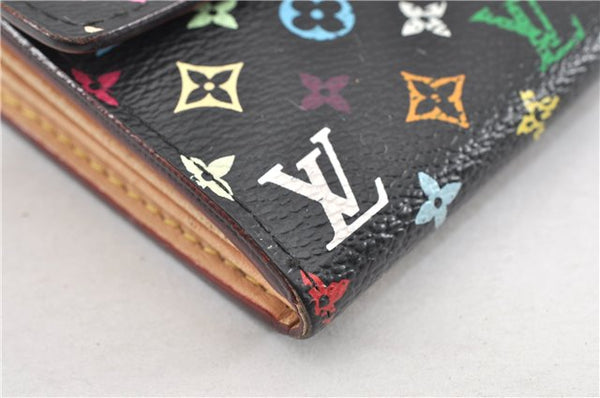 Auth Louis Vuitton Monogram Multicolor Portefeuille Sarah Wallet Black LV 1564G