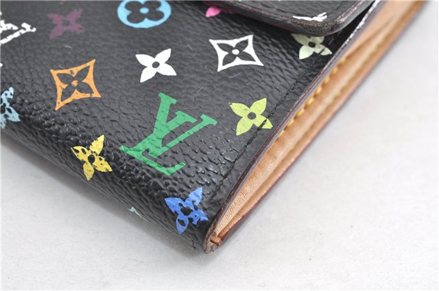 Auth Louis Vuitton Monogram Multicolor Portefeuille Sarah Wallet Black LV 1564G