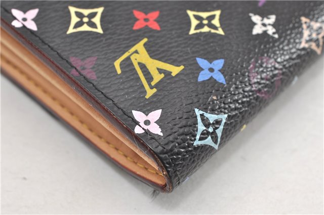 Auth Louis Vuitton Monogram Multicolor Portefeuille Sarah Wallet Black LV 1564G