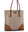 Authentic PRADA Canvas Leather Shoulder Tote Bag Beige 1570D