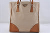 Authentic PRADA Canvas Leather Shoulder Tote Bag Beige 1570D