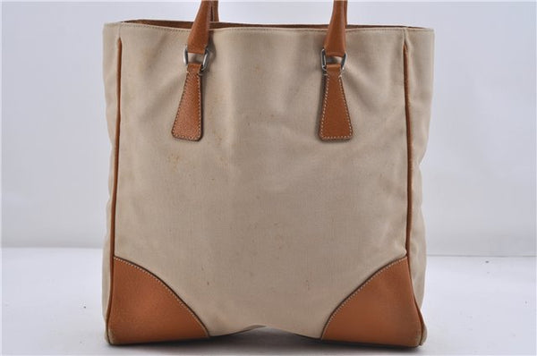 Authentic PRADA Canvas Leather Shoulder Tote Bag Beige 1570D