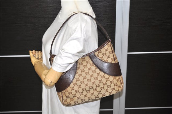 Authentic GUCCI Shoulder Hand Bag GG Canvas Leather 113012 Brown 1571D