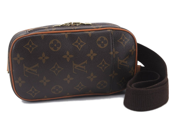 Authentic Louis Vuitton Monogram Pochette Gange Waist Waist bag M51870 LV 1580D