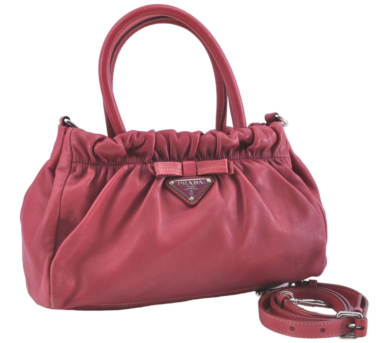 Authentic PRADA Leather Nappa Ribbon 2Way Shoulder Hand Bag Purse Pink 1586C