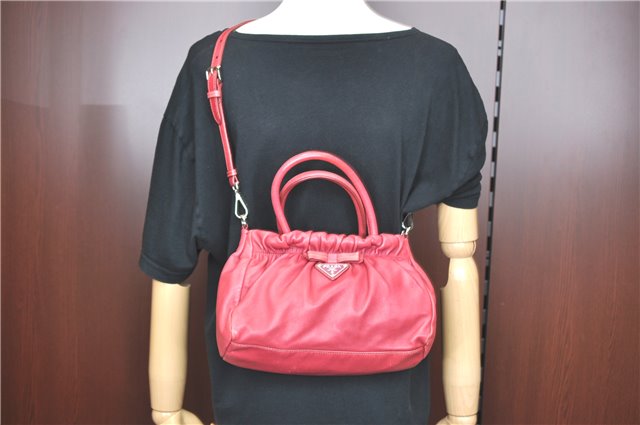 Authentic PRADA Leather Nappa Ribbon 2Way Shoulder Hand Bag Purse Pink 1586C