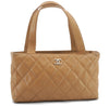 Authentic CHANEL Caviar Skin Matelasse CoCo Mark Hand Tote Bag Brown 1587D