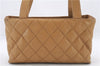 Authentic CHANEL Caviar Skin Matelasse CoCo Mark Hand Tote Bag Brown 1587D