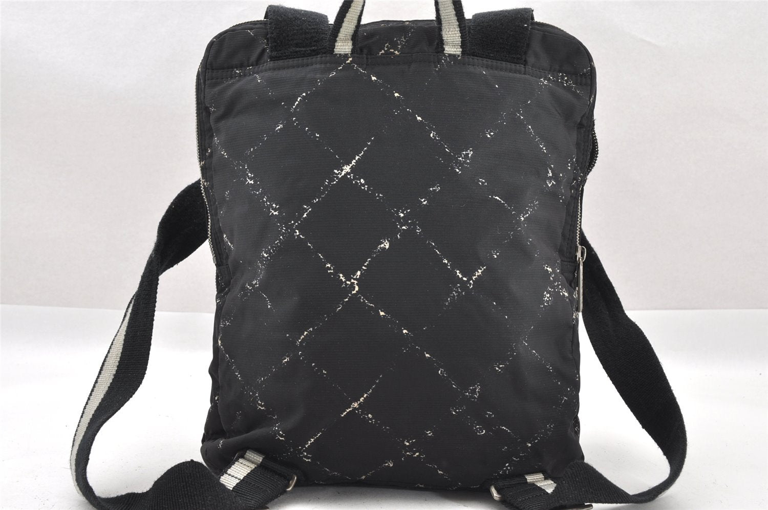 Authentic CHANEL Old Travel Line Backpack Purse Nylon Black 1587I