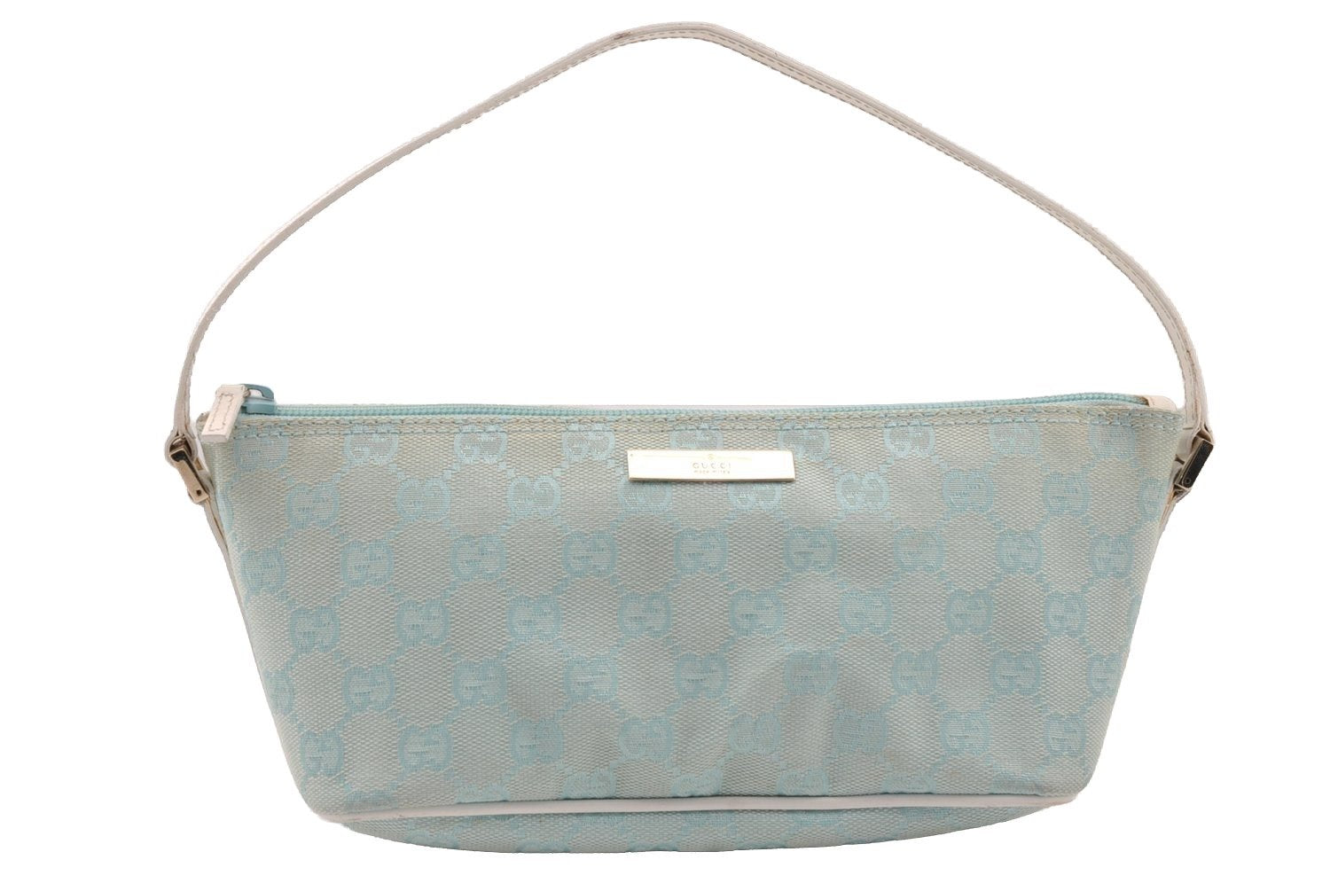 Authentic GUCCI Hand Bag Pouch Purse GG Canvas Leather 0391103 Blue 1588I