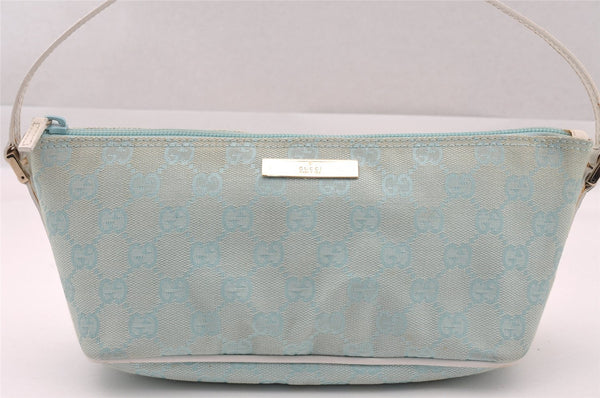Authentic GUCCI Hand Bag Pouch Purse GG Canvas Leather 0391103 Blue 1588I