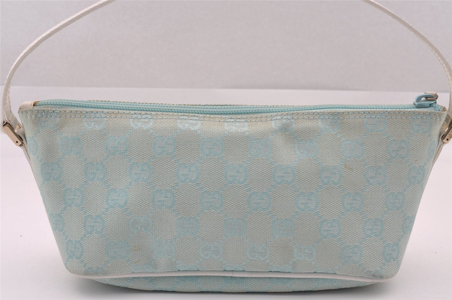 Authentic GUCCI Hand Bag Pouch Purse GG Canvas Leather 0391103 Blue 1588I