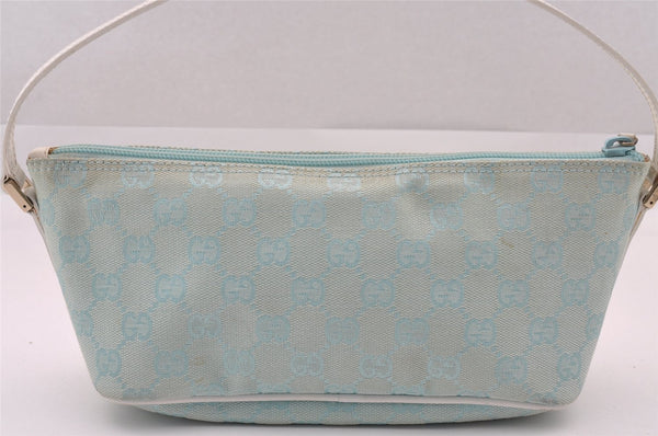 Authentic GUCCI Hand Bag Pouch Purse GG Canvas Leather 0391103 Blue 1588I