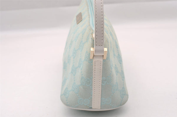 Authentic GUCCI Hand Bag Pouch Purse GG Canvas Leather 0391103 Blue 1588I