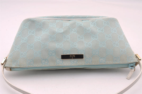 Authentic GUCCI Hand Bag Pouch Purse GG Canvas Leather 0391103 Blue 1588I