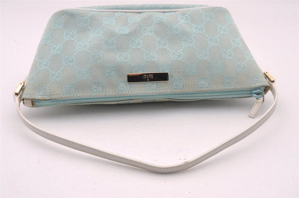 Authentic GUCCI Hand Bag Pouch Purse GG Canvas Leather 0391103 Blue 1588I