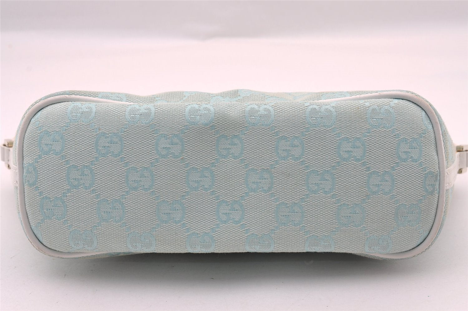 Authentic GUCCI Hand Bag Pouch Purse GG Canvas Leather 0391103 Blue 1588I