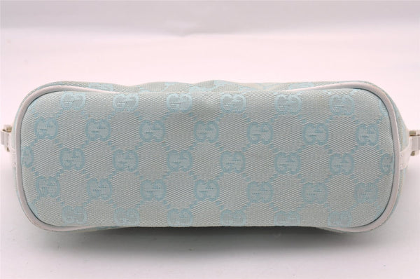 Authentic GUCCI Hand Bag Pouch Purse GG Canvas Leather 0391103 Blue 1588I