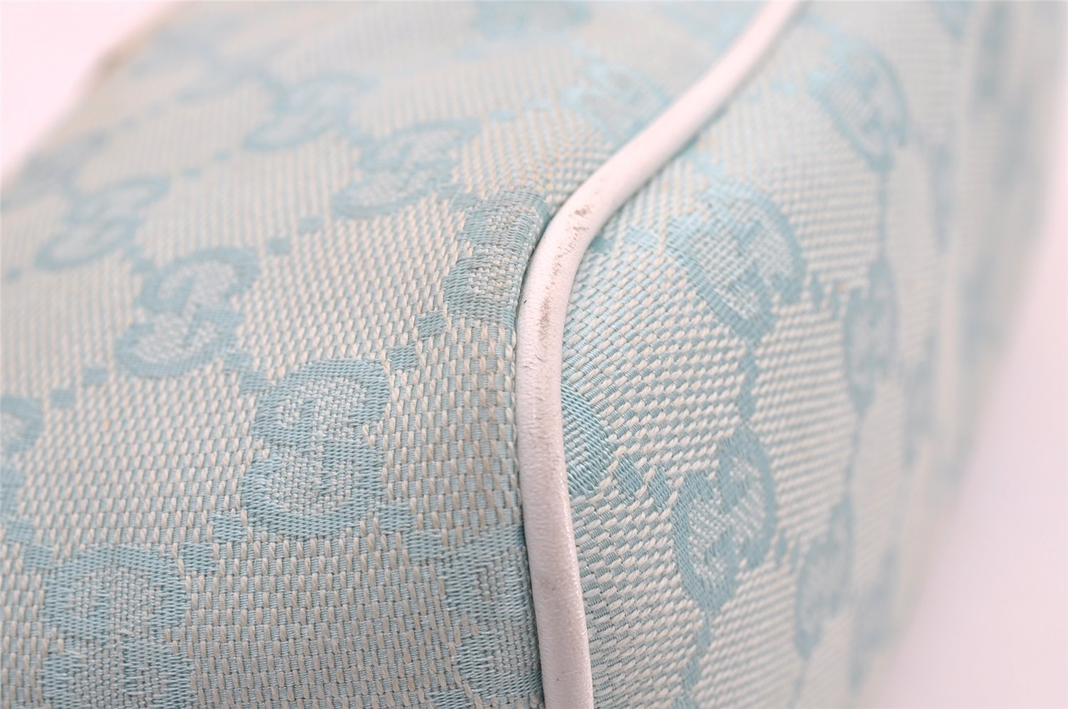 Authentic GUCCI Hand Bag Pouch Purse GG Canvas Leather 0391103 Blue 1588I